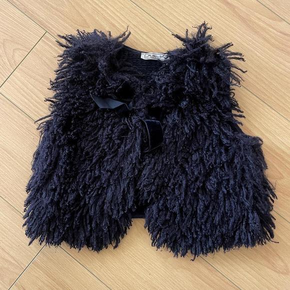 Mi Mi Sol KIDS designer made in Italy black shaggy vest top - Picture 1 of 7